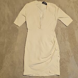 LuLu's White Ruched Mini Dress V-Neck